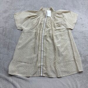 Rungolee Brooklyn Blouse Women XL Powder Baby Leopard 100% Silk Smocked Chic Top
